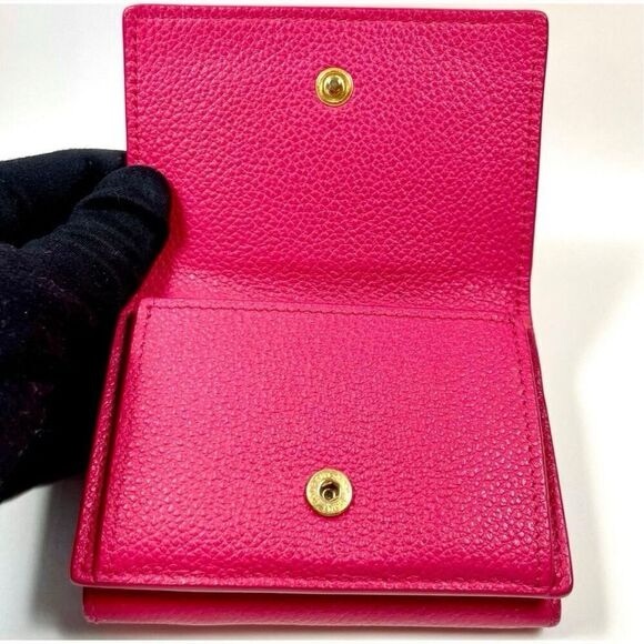 🦋YSL •Saint Laurent Trifold Compact Mini Wallet Pink Leather - Picture 2 of 13
